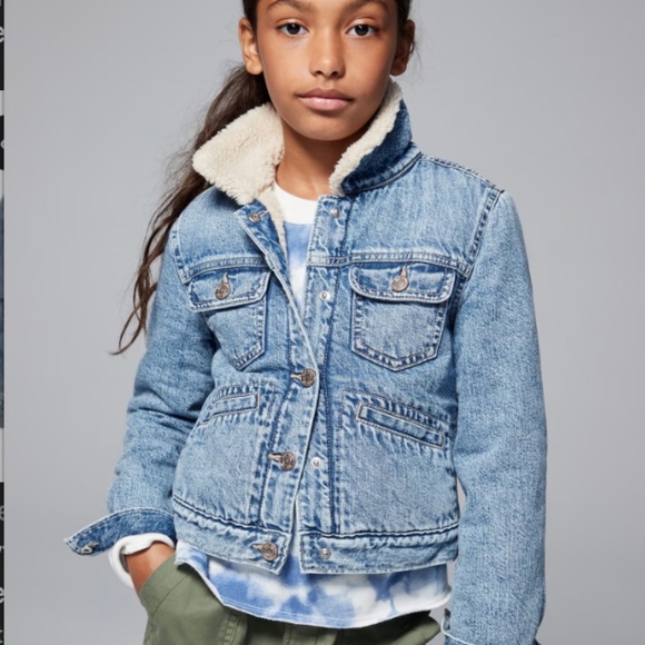 Gap Kids Sherpa Lined Icon Denim Jacket 14-16 Trucker Jacket Heavy Classic Warm - Picture 12 of 12